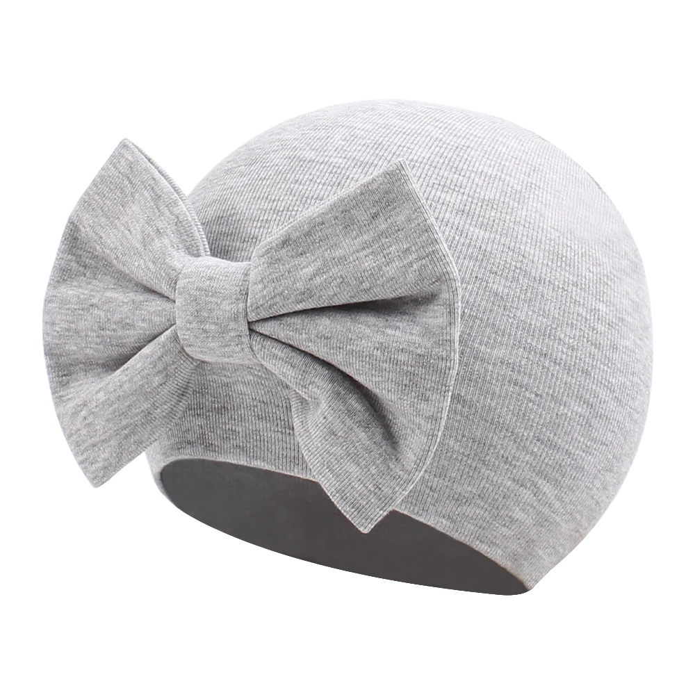Baby Girl Customized Infant Beanie with Plain Bow 100% Cotton Hospital Warm Hat Newborn for Autumn