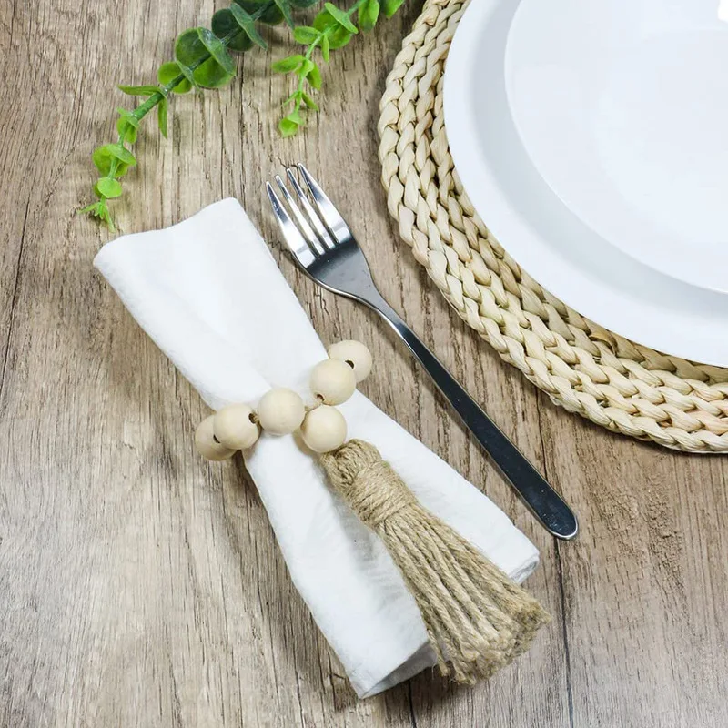 Wedding Party Table Decorations Wooden Napkin Rings Set of 6 Farmhouse Beads Boho Wood Napkin Ring Rustic Deor