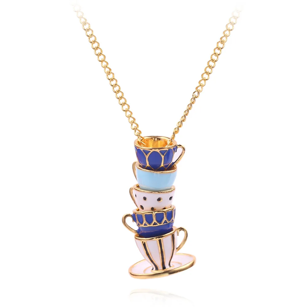 Jewelry fashion accessories enamel glaze tea cup coffee cup versatile sweater necklace pendant wholesale
