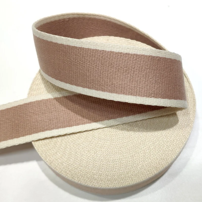 stock soft webbing strap cotton twill tape beige/pink 1.5'