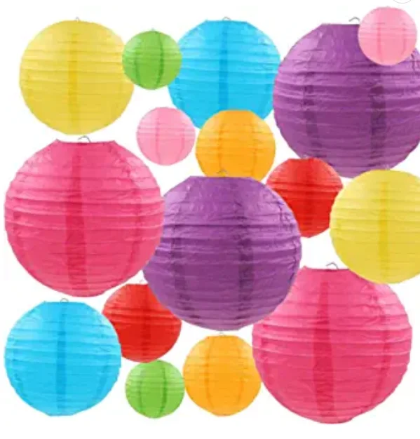 Wholesale Customized Printing Chinese Hanging Round Colorful Paper Lamp Paper Lanterns
