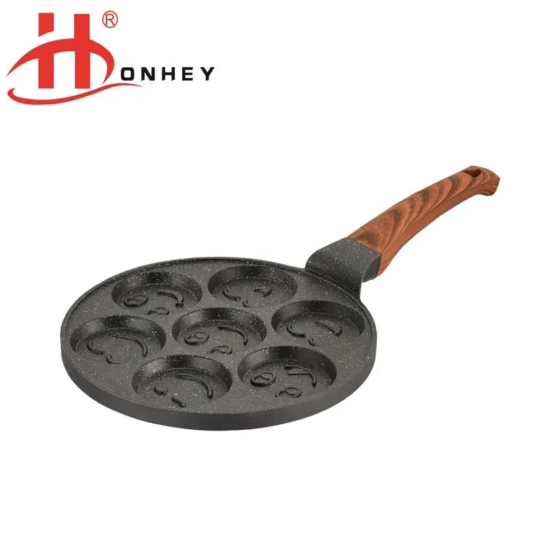 Maifan Stone Coating Smiley Face 7 Holes Fry Pan Non-stick Flat Bottom Egg Dumpling Pancake Pan Aluminum Waffle Baking Pot