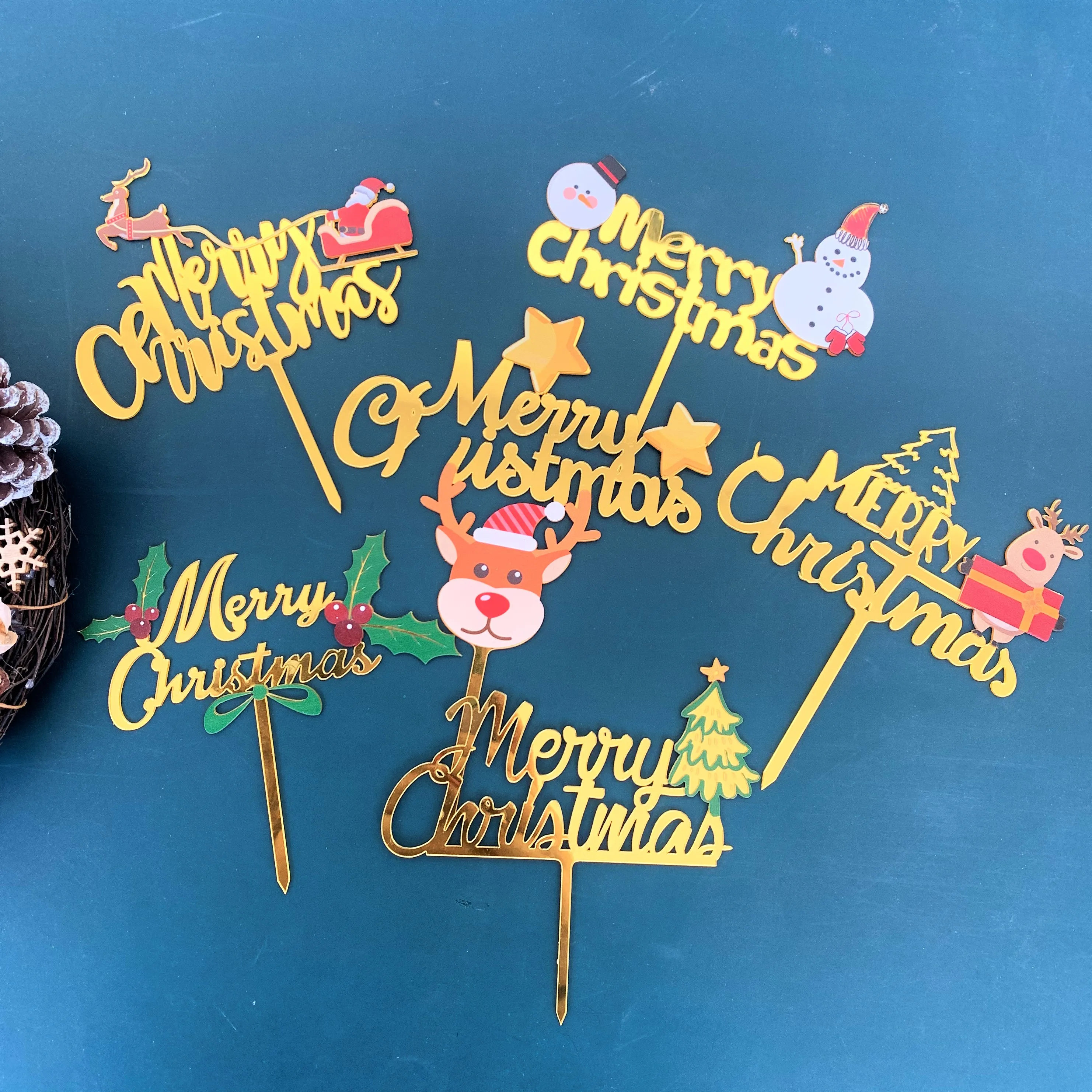 
2020 Merry Christmas Reindeer Antler Acrylic Cake Topper Christmas Decoration Supplies 