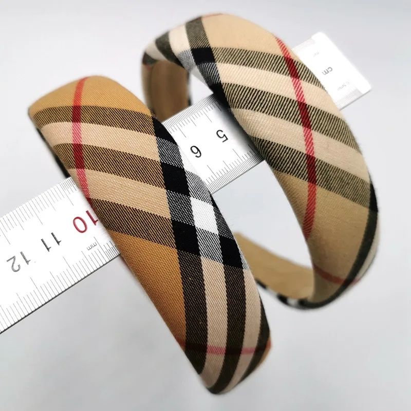Luxury Designer 3cm/4cm Width Sponge Headband Plaid Pattern Hair Scrunchies Hair Band For Women Accesorios Para El Cabello