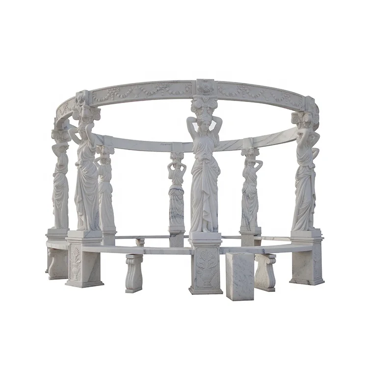 White Stone hand carved Marble figure Gazebo For Garden