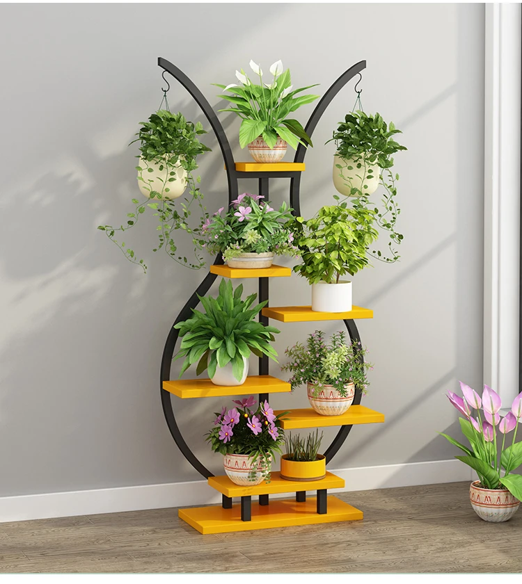 Vase Design Metal Display Rack Multi Tiers Shelves Wrought Iron Flower Pot Holder Plant Stand