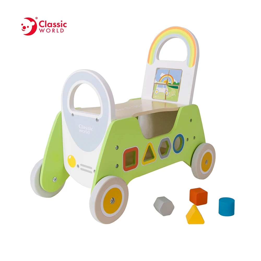Montessori Wooden Baby Learn Walker Toy  2 in 1 with Blocks