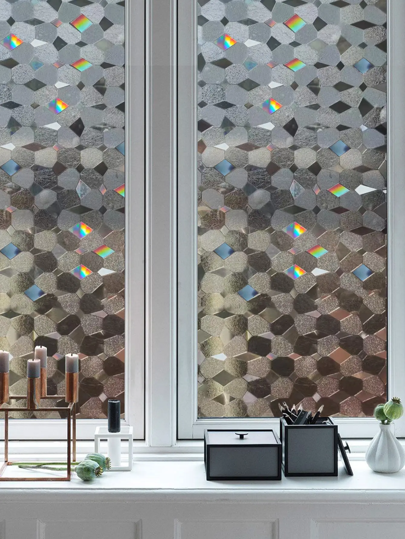 Decorative Window insulation glass covering paper 3D static cling removable colorful rainbow privacy window film