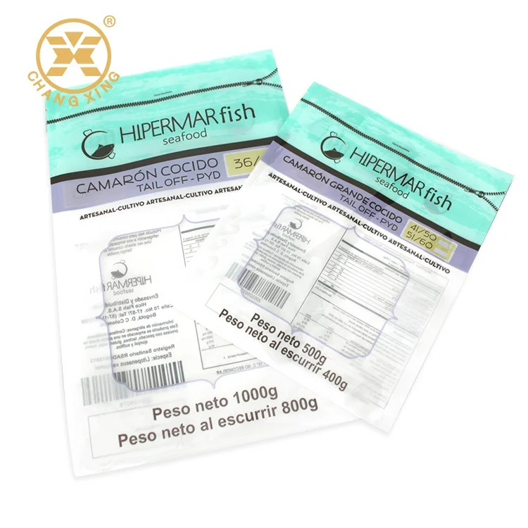 Custom Printed Frozen Sea Food Packaging 3 Side Sealed Flat Pouch Colored Freezer Bag Frozen Shrimp Packaging Bag