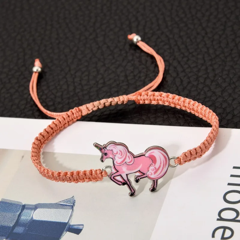 wholesale charms color Unicorn braided rope bracelet set enamelled fashion comic card Love Unicorn Girl bracelet