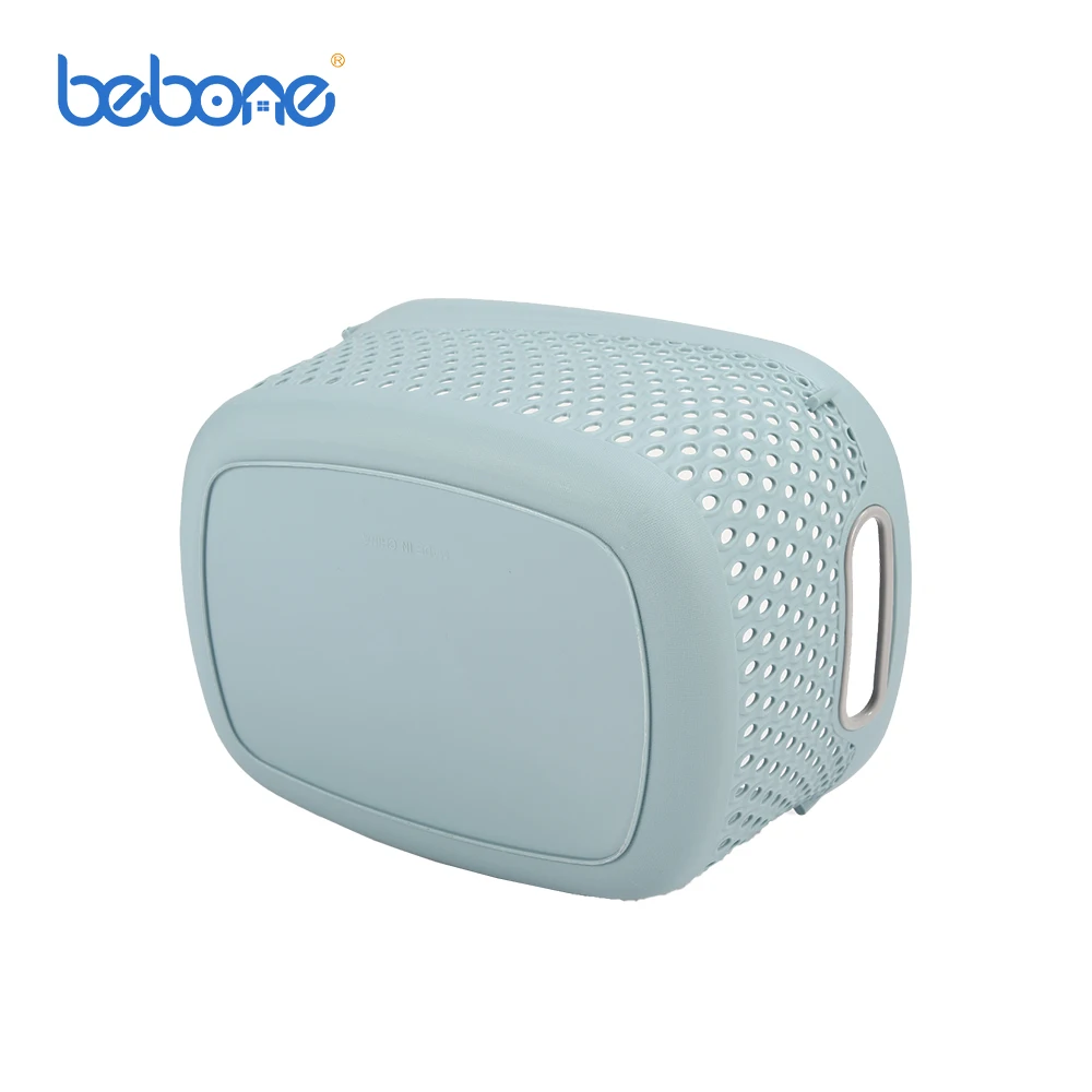 Washing bin dirty clothes storage oval plastic laundry basket with cutout handles