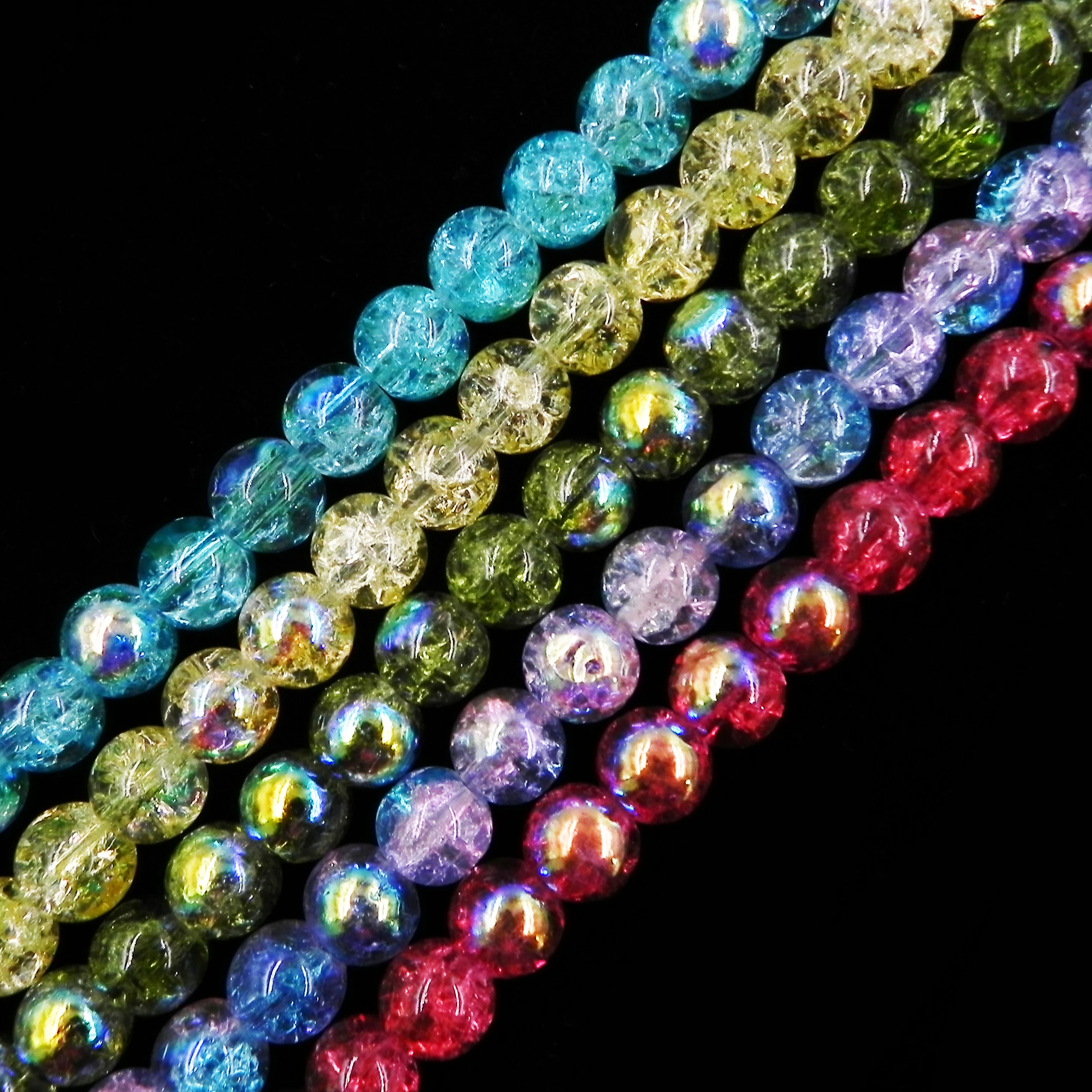 stock for sale  8mm 10mm high reflective glass beads crackle glass beads with AB for jewelry accessories