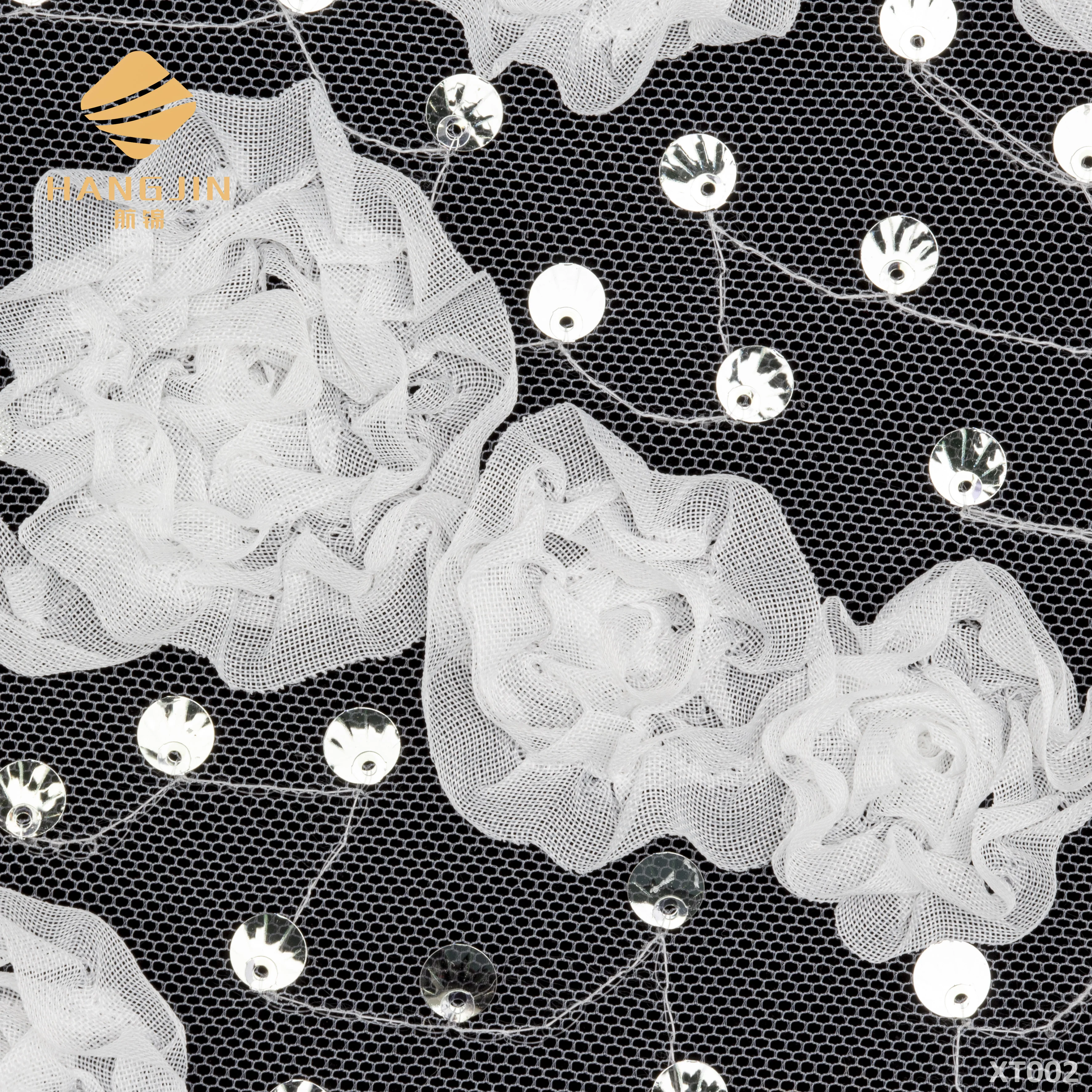 3D White Flower Rose Taping Coiling Cording Taping Embroidery Tulle Fabric with Sequins for Wedding Dress Gowns Dinner Dress