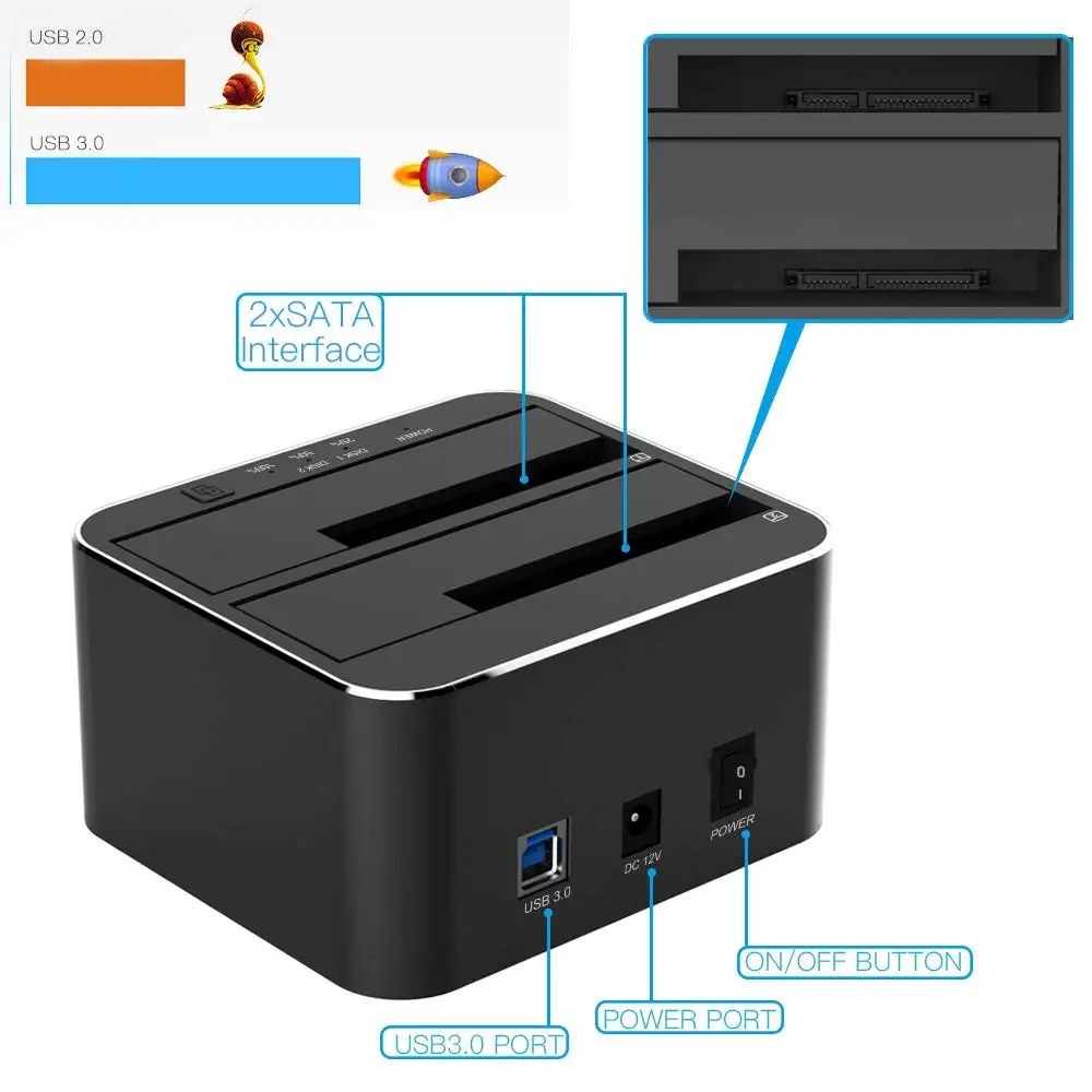 FIDECO Usb External Duplicator 12V 3A Dual Bay Sata Hard Drives Disk Dock Clone Usb 3.0 Hub Hdd Docking Station Clone