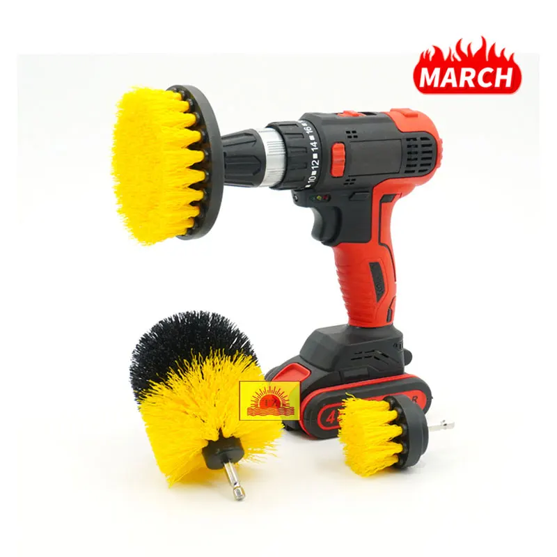 Family use 3pcs drill cleaning brush kit scrubbing power drill tool brush for car cleaning