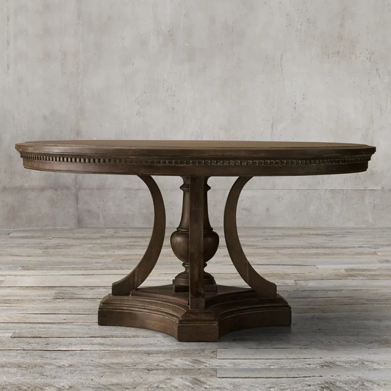 RH American solid wood dining table and chair combination home oak retro round dining table for six custom table