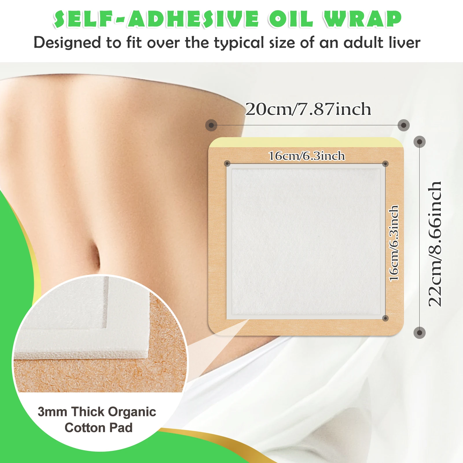 ALIVER 12 Pack Ultra-Absorbent Self-Adhesive Oil Wrap Disposable Organic Cotton Castor Oil Pack Wrap For Liver Detox