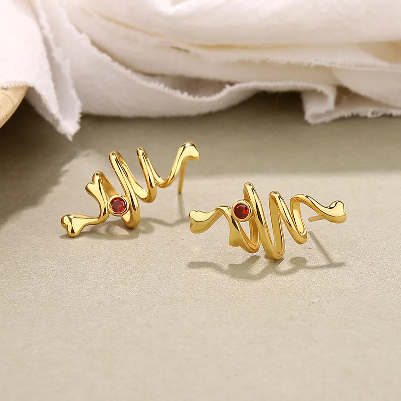 18K Gold Plated S925 Sterling Silver Geometric Curve Stud