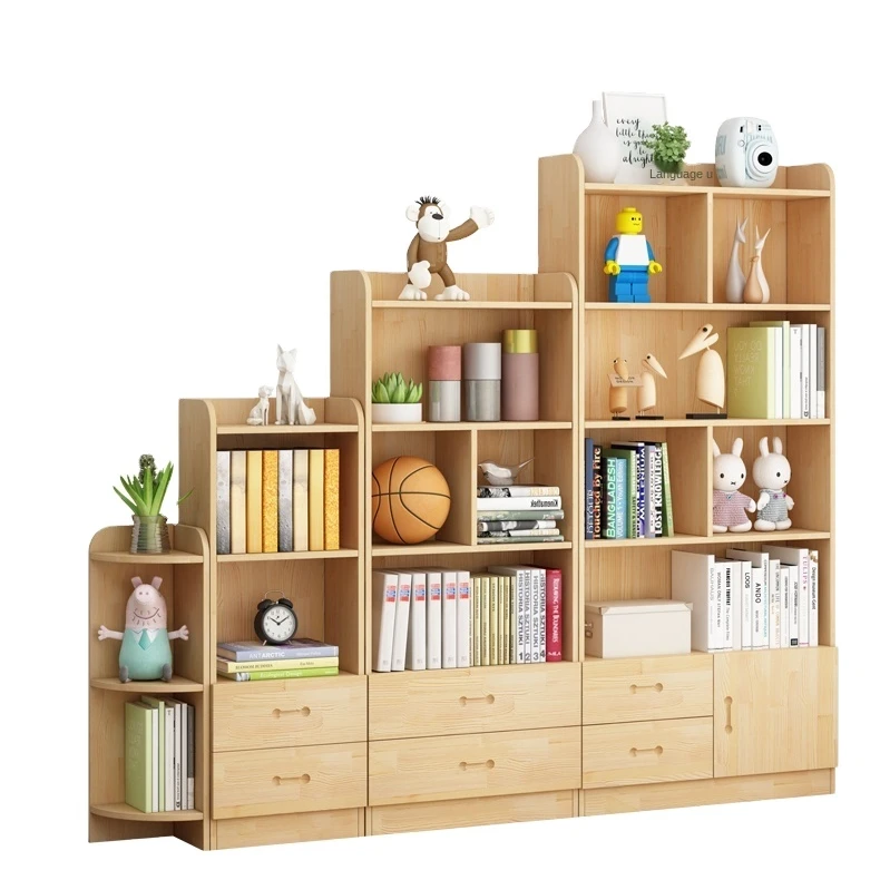 Напольная Современная Минималистичная детская полка из массива дерева с дверью комбинированная книжная полка из сосны