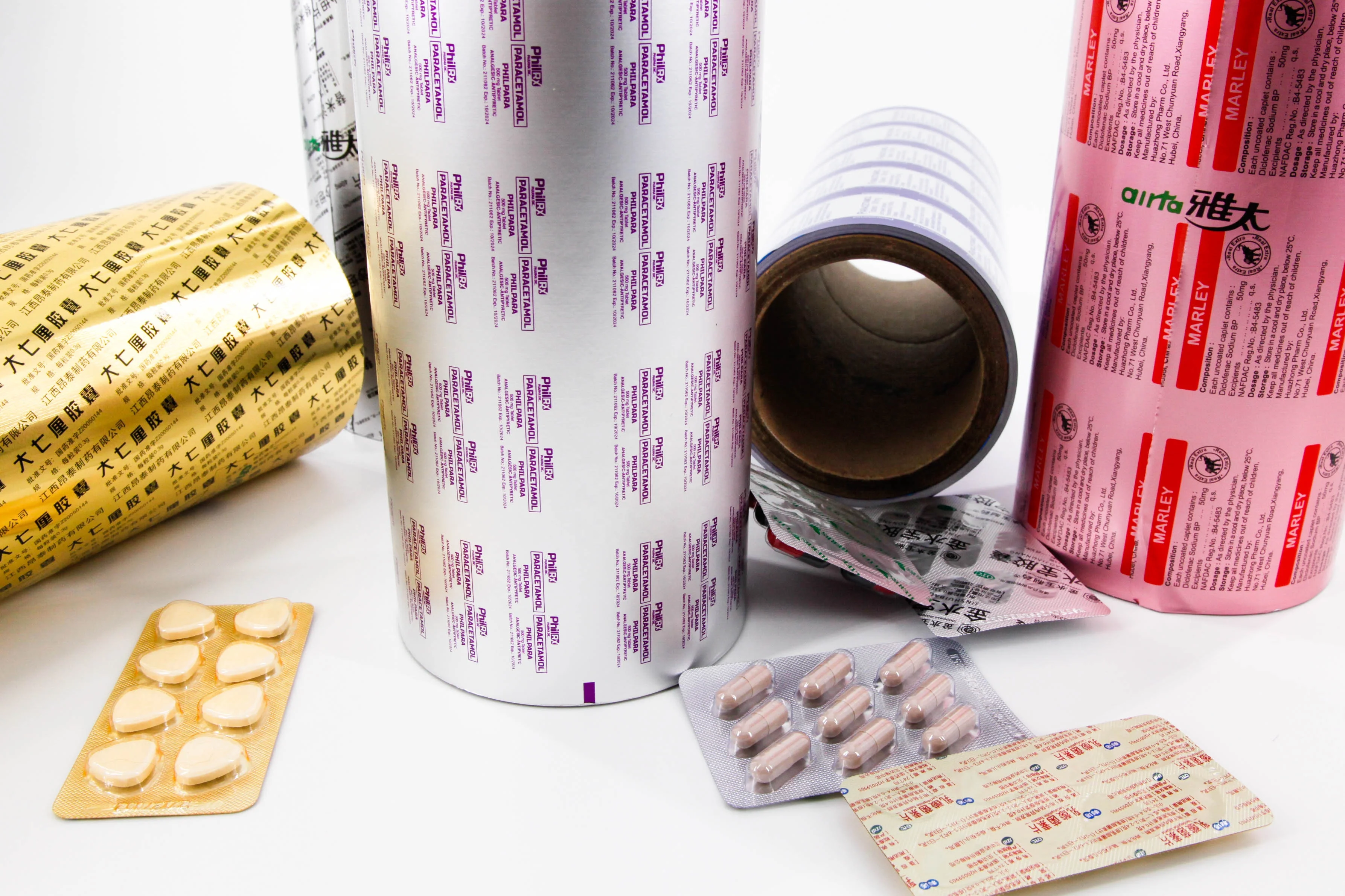 Pharmaceutical hot printing foil used to pack medicine tablets capsules and pills into the blisters