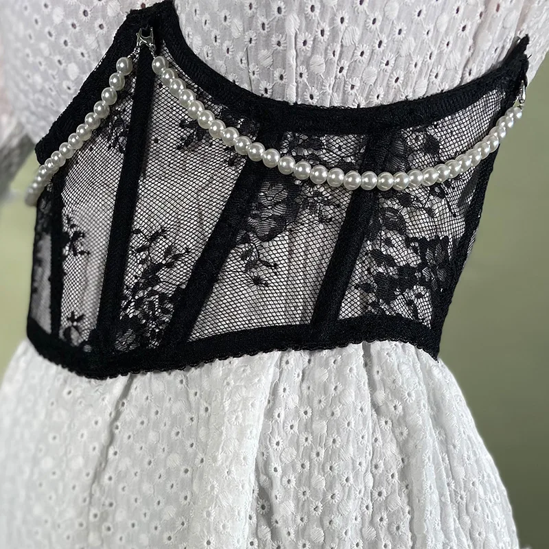 Underbust Waist Corset Belt Lace Open Cup Decorative Corset Short Torso Underwire Boned Underboob Waist Cincher