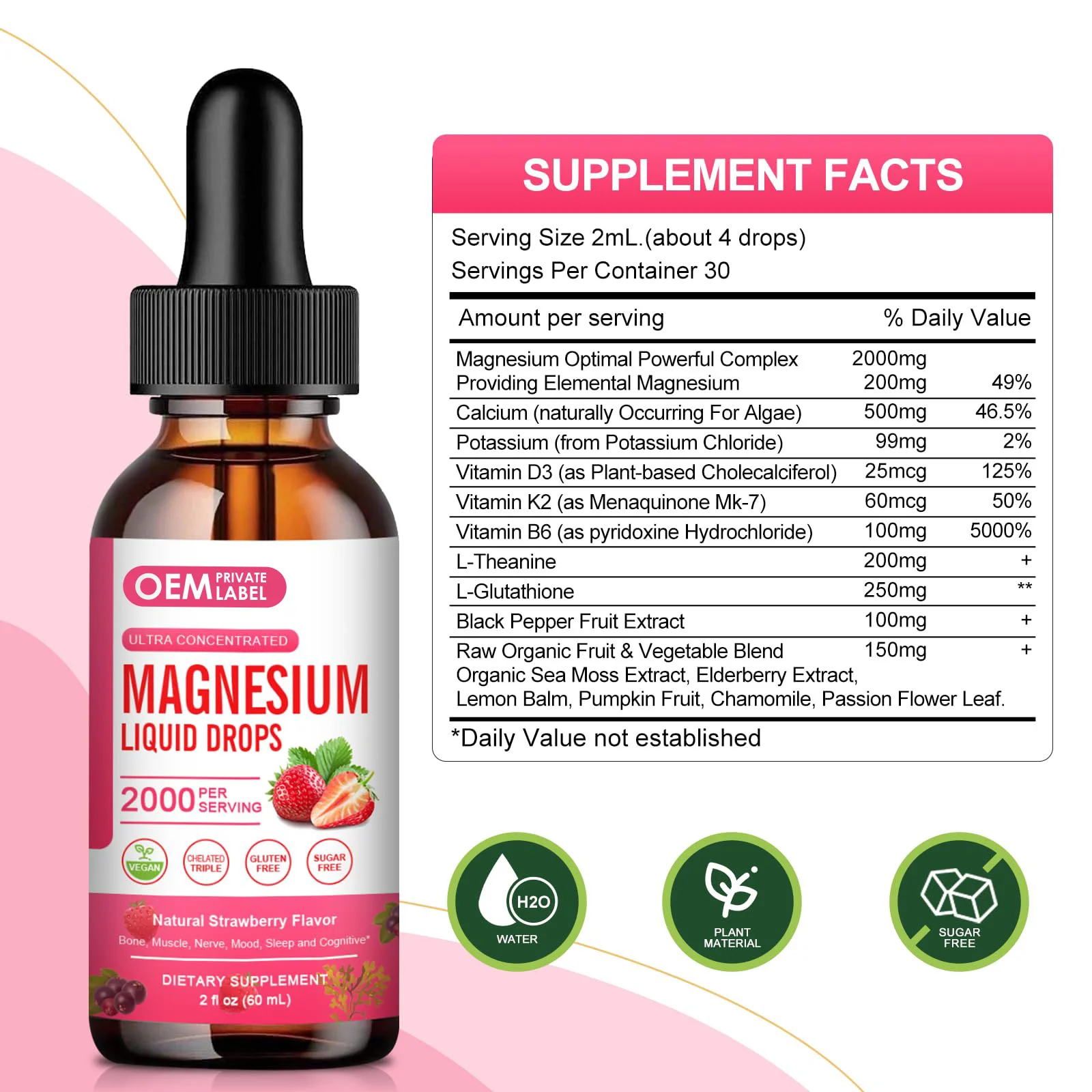 Magnesium Glycinate Supplement 1000mg Magnesium Liquid Drops With Magnesium Glycinate Citrate Muscle Sleep Energy Improve OEM