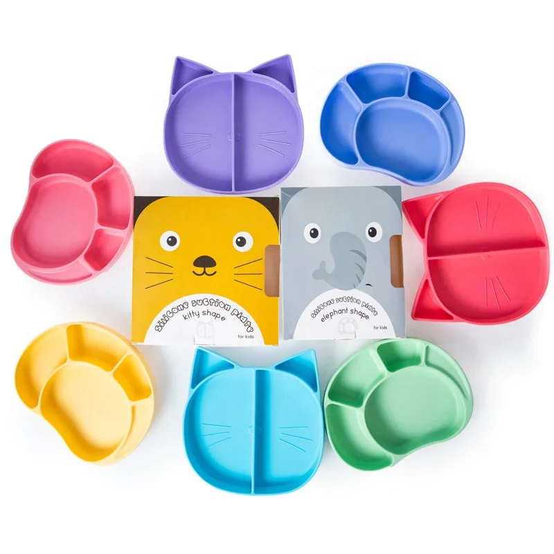  cheap custom eco friendly hot kids dining silicone baby suction divided plates for dishwasher and microwave