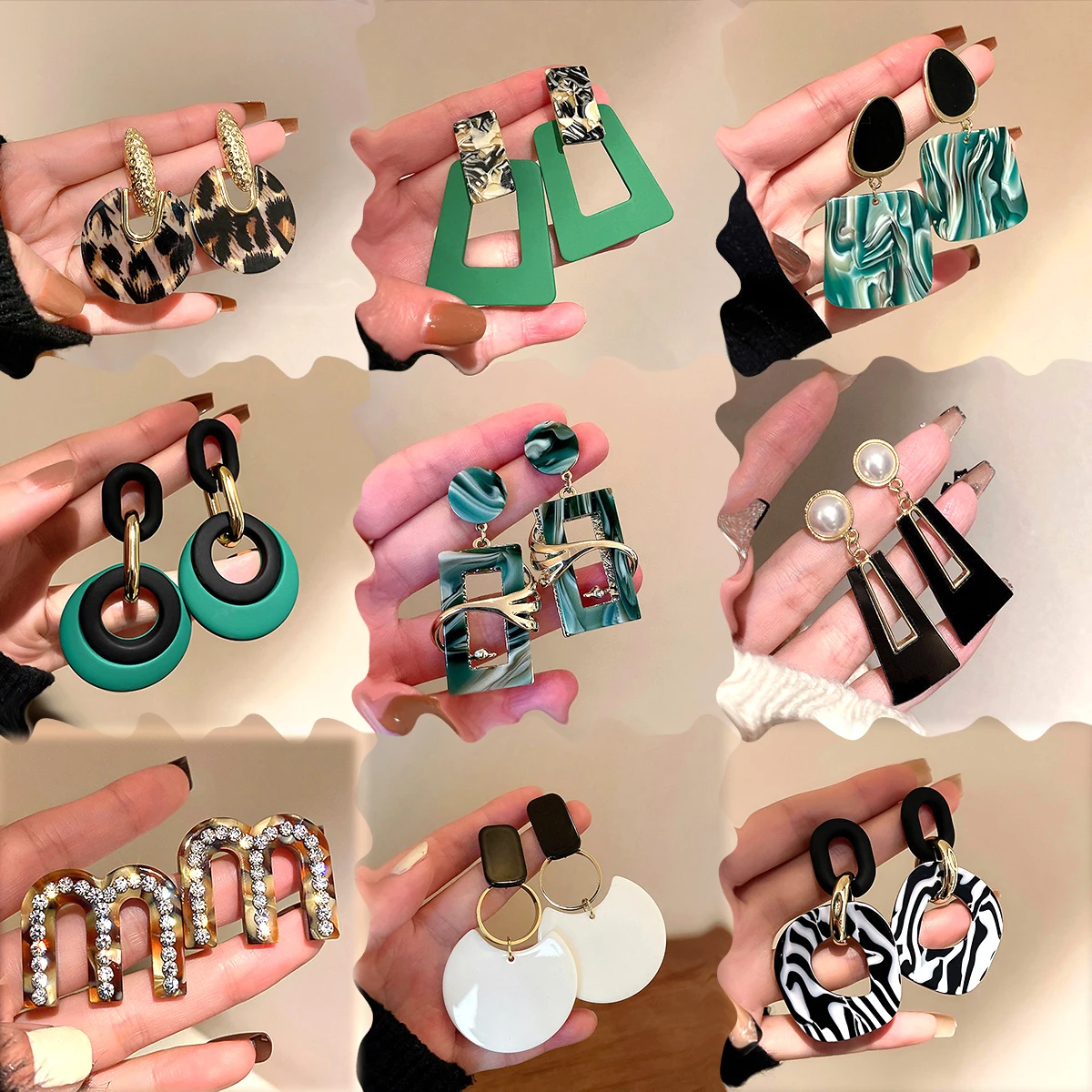 Wholesale Acrylic Grid Geometric Drop Earrings Green Acetate Plate Letter S925 Silver Needle Earrings For Women Gift