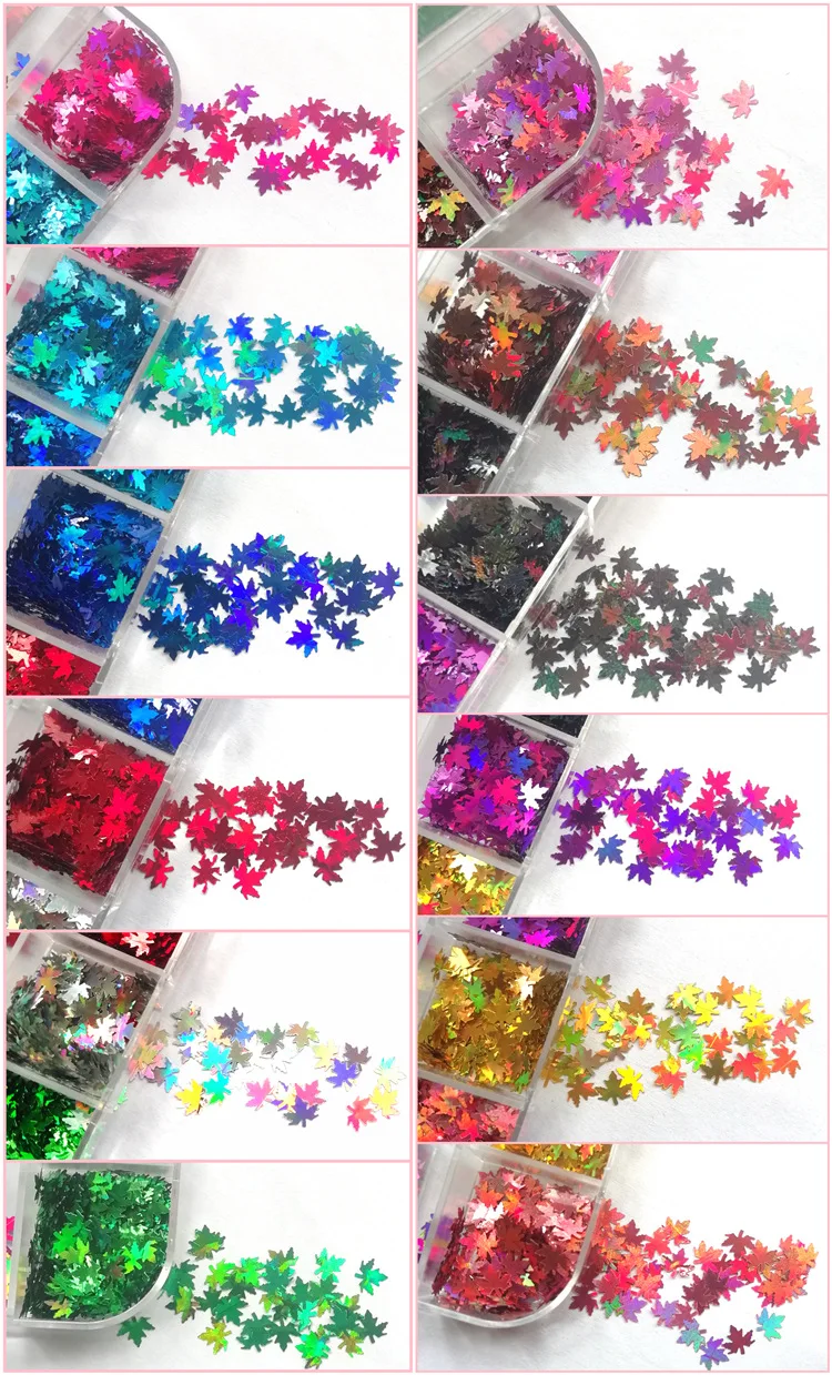 
12 Colors Maple Leaf Laser Sequin Ultra Thin Sequin For Nails Fall Art Stickers 