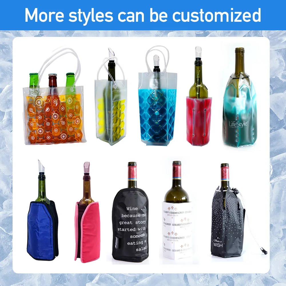 Custom printing champagne bottle ice gel cooler,reusable bottle cooling sleeve