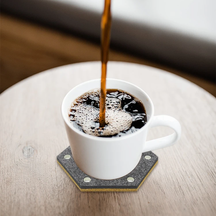 New Design Custom Felt+Cork Cup Coaster Tea Coffee Drink Coaster Table Mat Set of 10 Pcs with Felt Holder