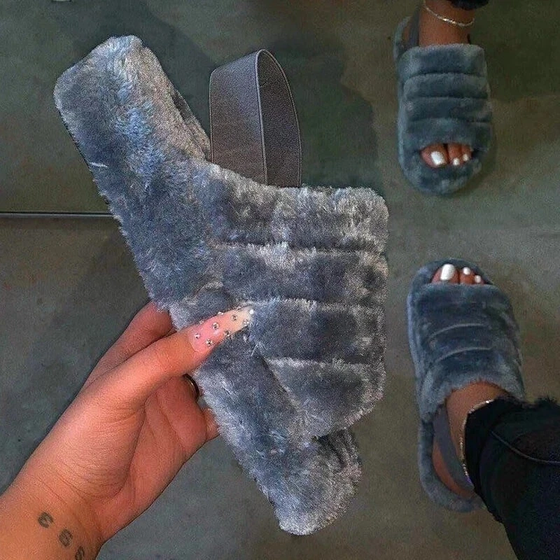 2020 New Design Antiskid Slippers Thick Bottom Tie Dye Leopard Solid Plush Slippers Elastic Belt Plush Slippers