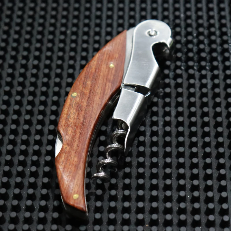 Factory Supply Red Wine Corkscrew Acid Branch Wood Stainless Steel Seahorse Knife Wine Corkscrew