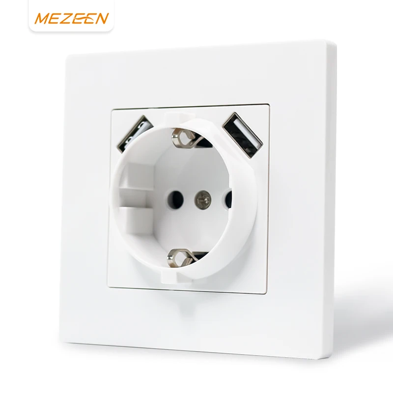 Europe Model Wall Switch Socket Type A USB Outlet 2.1A / DC 5V Home Electric Plugs Schuko Socket With Dual Usb Ports