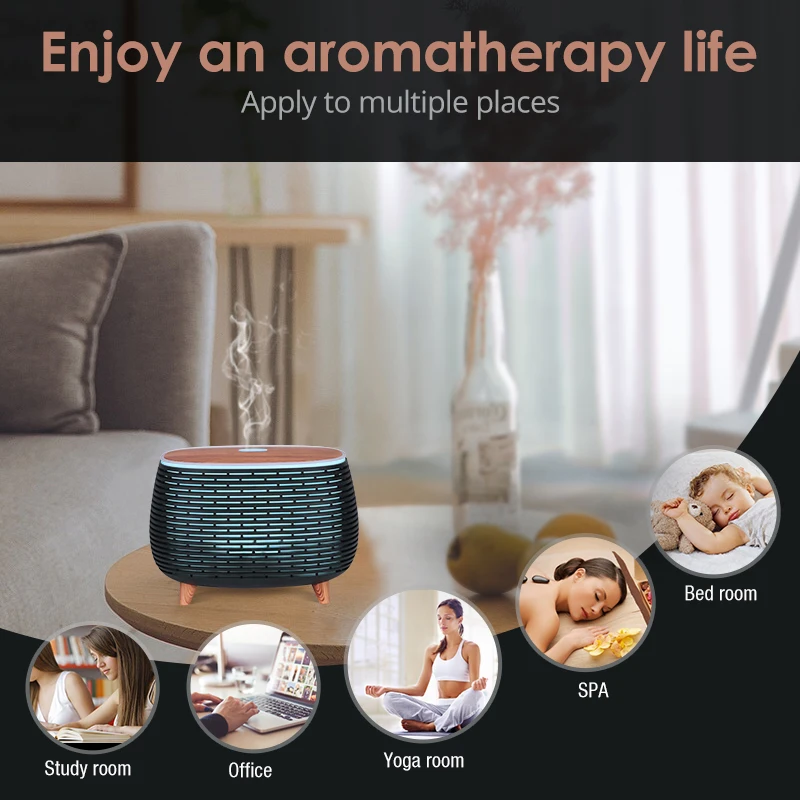 New BPA Free 400ml 7 Color Wood Grain Electric Ultrasonic Aromatherapy Essential Oil Aroma Diffuser for Yoga Spa Office Bedroom