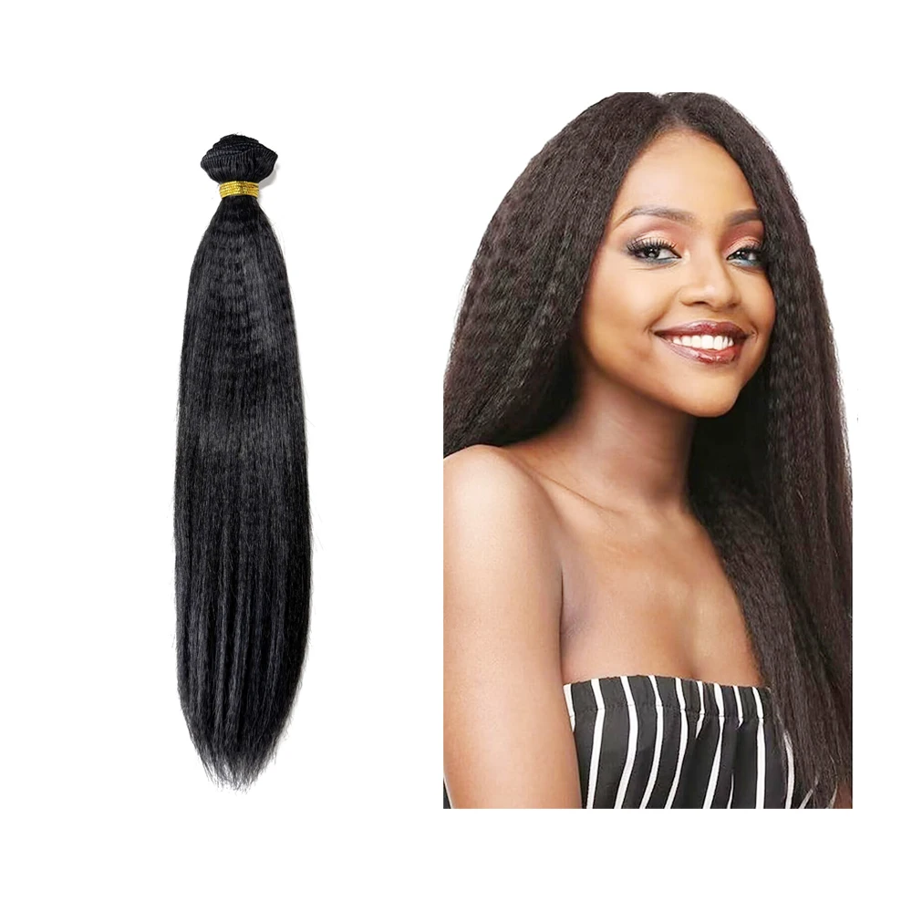 Shinein Heat Resistant Natural Black Yaki Straight Bundles Hair Extensions Weave Long Kinky Straight Hair Bundles