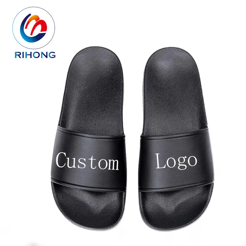 pu bathroom slipper logo rubber Beach pvc slides sandal women embossed embroidered logo custom women designer slipper slides
