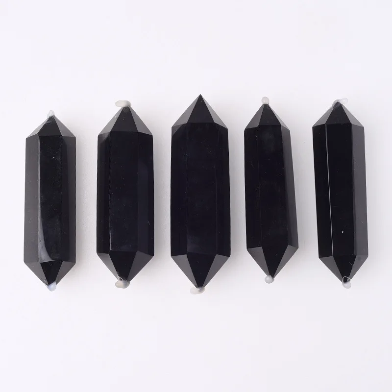 Wholesale Natural Black Obsidian Crystal Wand Double Obelisk Quartz Specimen Healing