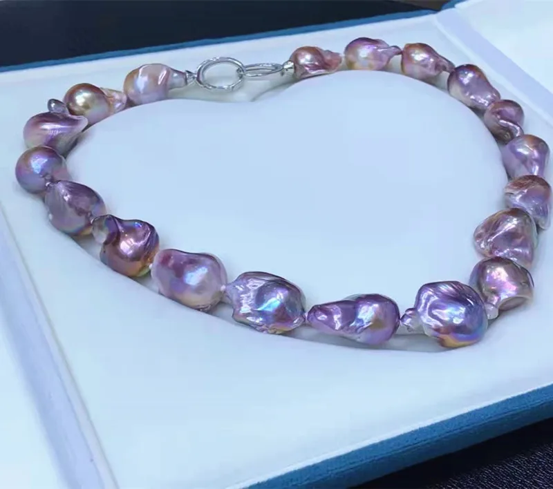High quality women 18 inch chunky real fresh water cultured purple AAA big pearl necklace