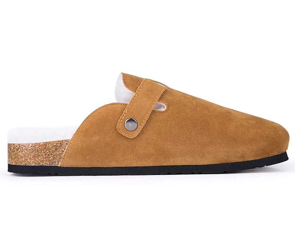 Factory Export Prime Quality Suede Upper and Furry Lining Cork Clog Shoes for Men and Women Indoor Outdoor Daily Life Slippers