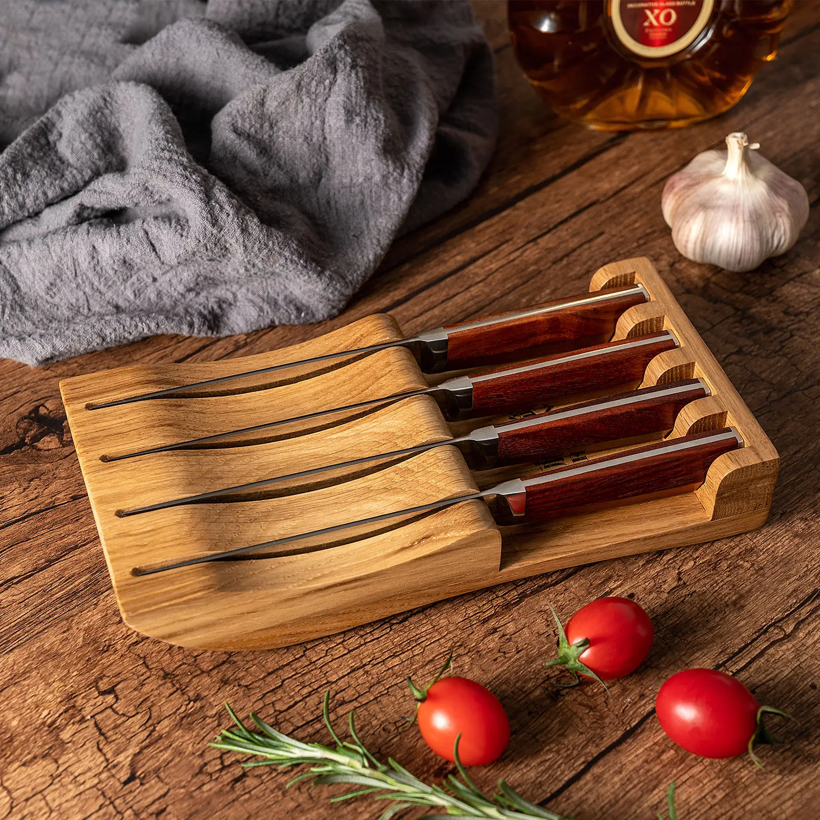 Custom 5 inch 4pcs japanese vg10 damascus Super Steel 73 layers wood handle box block wooden steak Knives knife set