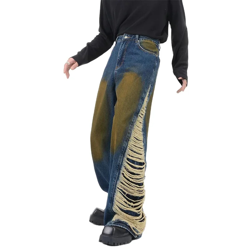 DiZNEW fashion stylish trendy designer acid wash loose jeans allover distressed custom jeans for men