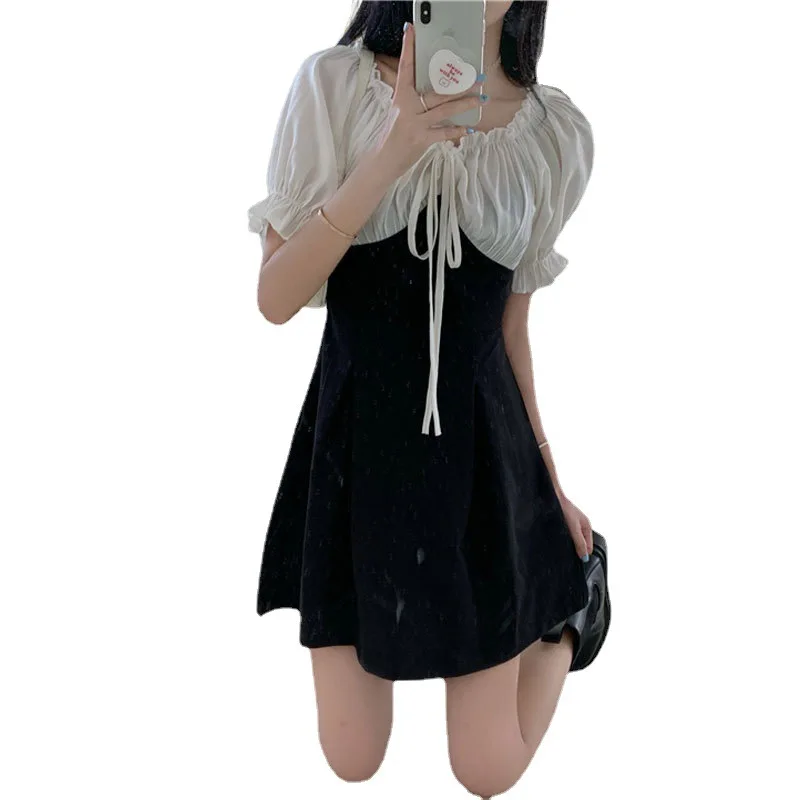 Горячая Распродажа летние трендовые женские Дешевые Короткие повседневные платья в Корейском стиле с коротким рукавом от пота в стиле Хепберн