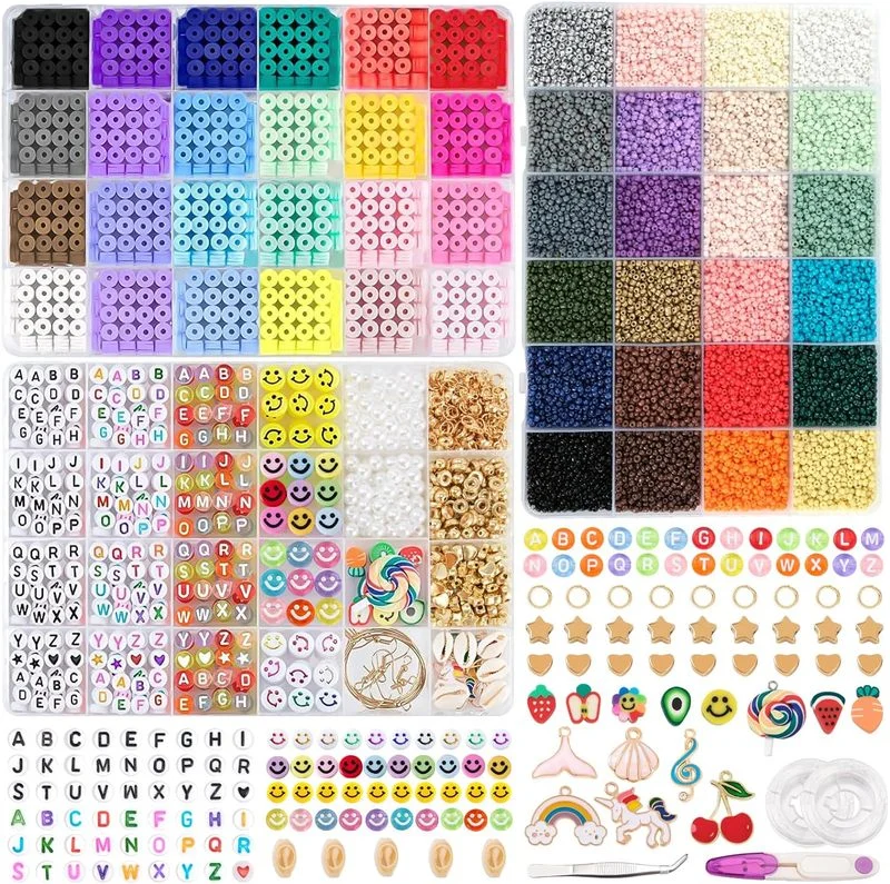 30000+ Pcs Beads for Bracelet Making Kit Polymer Clay Beads Glass Seed Beads for Jewellery Making Crafting Gift for Kids Girls