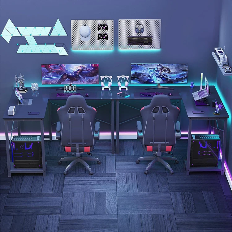 New Arrival Factory Directly Sale Gaming Tables L-Shaped Large Space Black Gaming Computer Desk Table