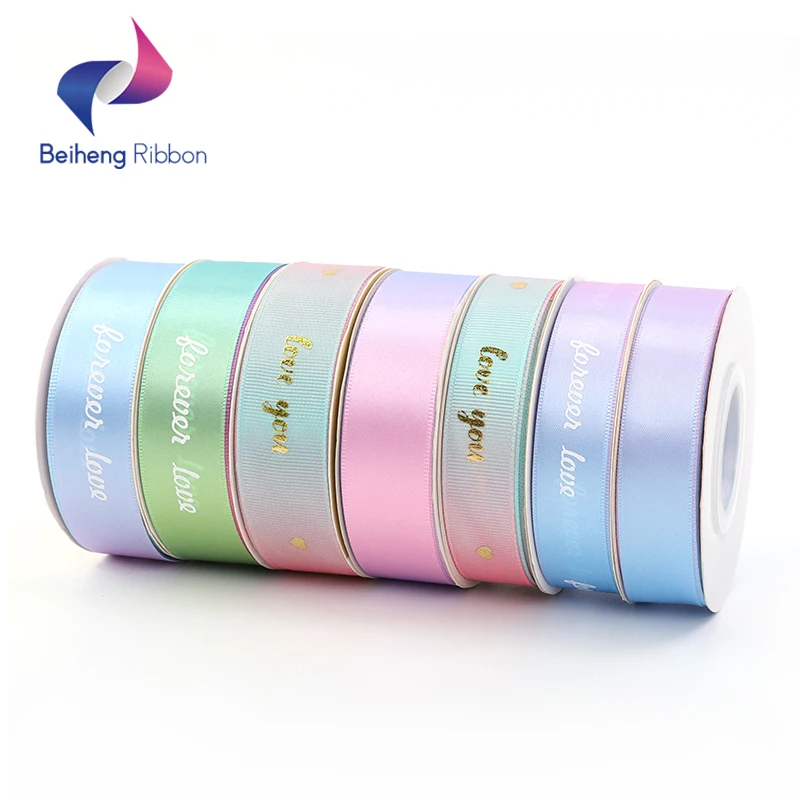 25mm celebrations single face printed rainbow Gift flower packaging satin ribbon