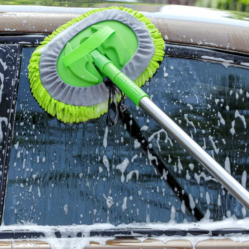 Factory 2 in 1 Chenille Microfiber Car Wash Brush with Long Handle Telescopic Adjustable Rotating Car Cleaning Kit Brush Duster