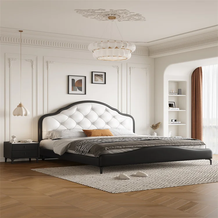 High Quality Custom Bedroom Set Soft Bed Queen Size Black Leather Bed