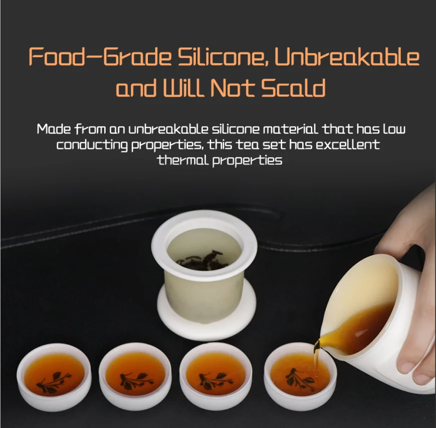 Asia Teapot Tea Set 190ml Portable Silicone milk tea Teacup with 4pcs plum blossoms, orchid, bamboo tea cup