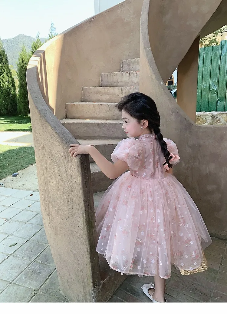 Girls /cheongsam Qipao Dress Set Style Cotton Dress Chinese for Kids Girl Full Children Summer Manufacturer Ball Gown Sunny Pink